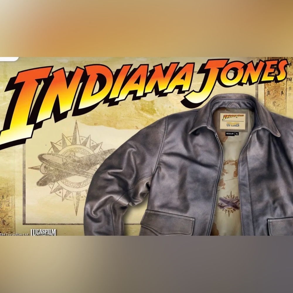 Indiana Jones Leather Jacket XL Disney 100% Bovine Leather NWT Brown - Picture 2 of 8